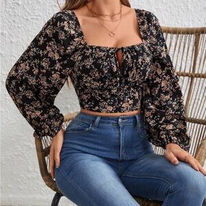 Floral Black Crop Top
